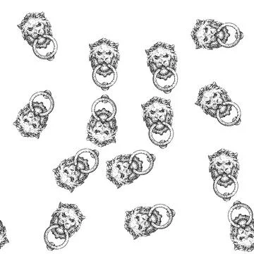 Seamless pattern traditional iron door knocker sketch hand drawn Stock Illustration