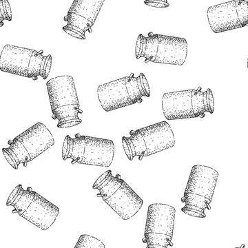 Seamless pattern Traditional milk can hand drawing for farm dairy products Stock Illustration