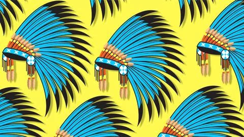 Seamless pattern of traditional native american feather headdresses for her.. Stock Illustration