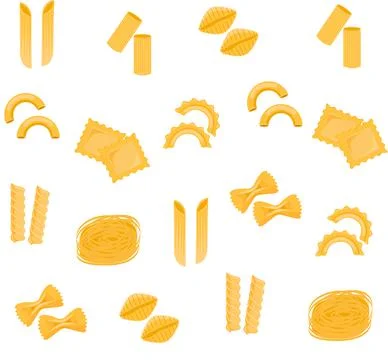 Seamless pattern of traditional pasta shapes. Different types of macaroni. Ve Stock Illustration