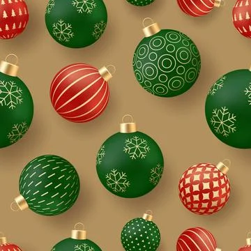 Seamless Pattern of Traditional Red and Green Christmas Ornaments Floating .. 스톡 일러스트