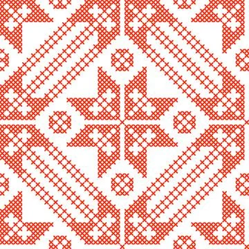 Seamless pattern traditional Russian pattern red cross embroidery 库存插图