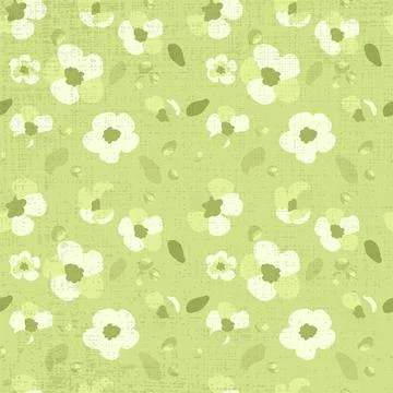 Seamless pattern traditional sakura flowers green background Texture hand drawn Stock Illustration