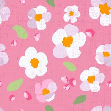 Seamless pattern traditional sakura flowers pink background Texture hand drawn 库存插图