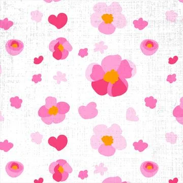 Seamless pattern traditional sakura flowers white background Texture hand drawn Stock Illustration