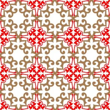 Seamless pattern traditional tile. Abstract elements in gold, red white. Ethnic  Stock Illustration