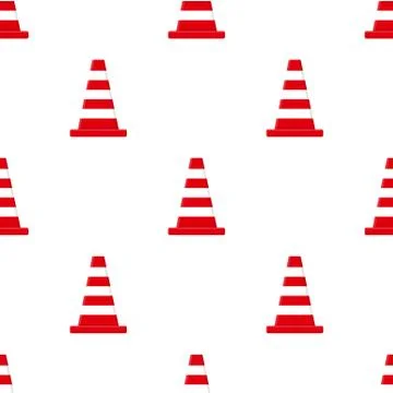 Seamless pattern with traffic cones isolated on white background. Cartoon sty Stock Illustration