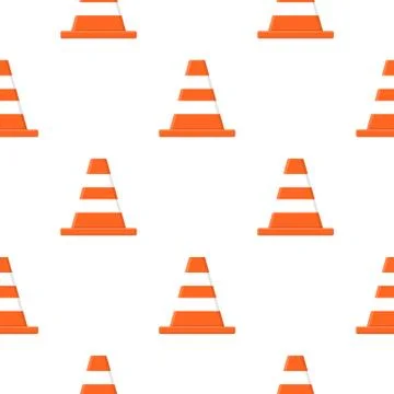 Seamless pattern with traffic cones isolated on white background. Cartoon sty Stock Illustration