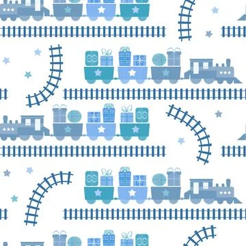 Seamless pattern with train and gift boxes Stock Illustration