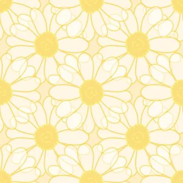 Seamless pattern translucent daisy flowers on yellow background Stock Illustration