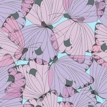 Seamless pattern of transparent purple pink butterflies Stock Illustration