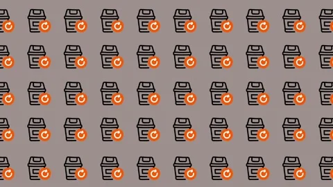 Seamless Pattern of Trash Can Icons with Checkmark and Orange Circle. Video stock 325387229