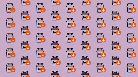 Seamless pattern of trash can icons with download arrows, digital art. Stock Footage 325387237