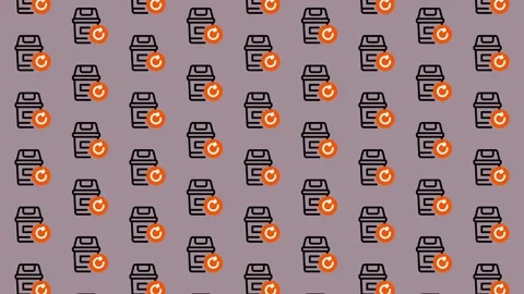 Seamless Pattern of Trash Can Icons with Orange Circle. Stock Footage 325387265