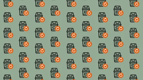 Seamless Pattern of Trash Cans with Orange Icons. Stock Footage 325387336