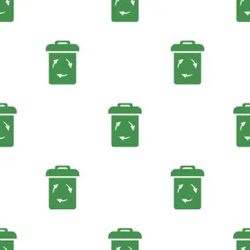 Seamless pattern with trash icon. Green ecological sign. Protect planet. Vector. Stock Illustration