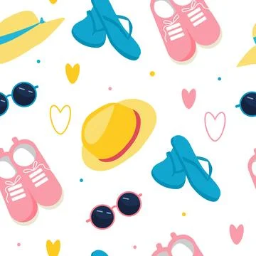 Seamless Pattern with Travel accessories. Flat vector illustration. Stock Illustration