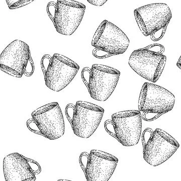 Seamless pattern travel coffee mug sketch hand drawn 库存插图