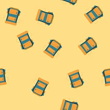 Seamless pattern travel hiking backpack cartoon vector Illustrazione stock