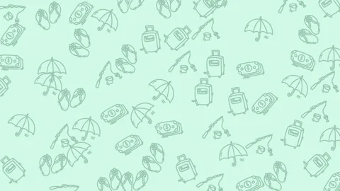 Seamless pattern of travel icons looping on green background 스톡 동영상 328593417