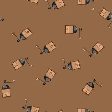 Seamless pattern travel manual coffee grinder cartoon vector Stock Illustration