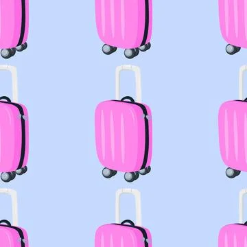 Seamless pattern Travel suitcase. Large yellow polycarbonate travel plastic Stock Illustration