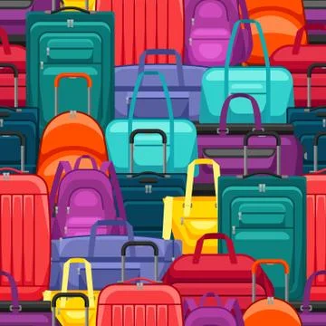 Seamless pattern with travel suitcases and bags. Illustrazione stock
