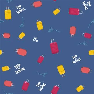 Seamless pattern with travelers suitcases. Vector texture for wrapping paper, Stock Illustration