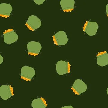 Seamless pattern treasure leprechaun gold pot cartoon vector Stock Illustration