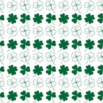 Seamless pattern of tree and four leaf clover. Outline and color drawn design イラスト素材