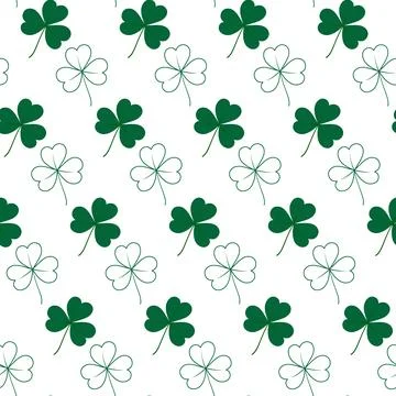 Seamless pattern of tree and four leaf clover. Outline and color drawn design Stock Illustration