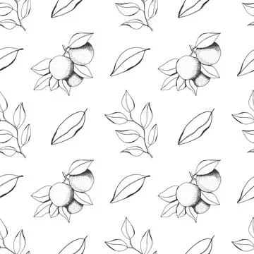 Seamless pattern with tree branch orange and  leaves. Stock Illustration