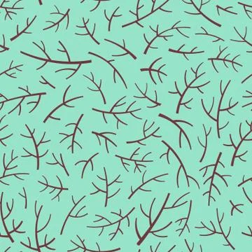 Seamless pattern with tree branch silhouettes over green background Stock Illustration