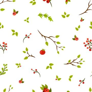 Seamless pattern with tree branches and berries 스톡 일러스트