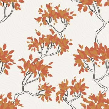 Seamless pattern of tree branches with leaves. Autumn Stock Illustration