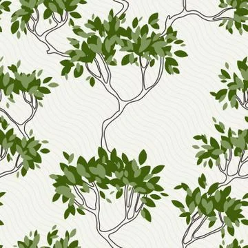 Seamless pattern of tree branches with leaves. Summer Stock Illustration