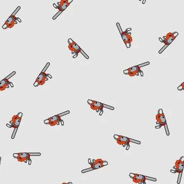 Seamless pattern tree chainsaw cartoon vector イラスト素材