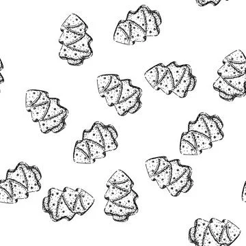 Seamless pattern tree gingerbread sketch hand drawn Stockillustratie