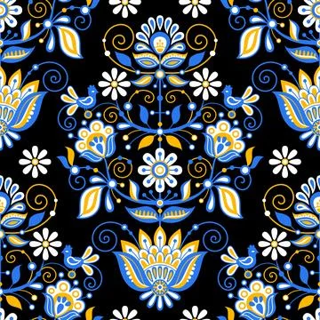 Seamless Pattern with The Tree of Life Inspired by Ukrainian Traditional Em.. Illustrazione stock