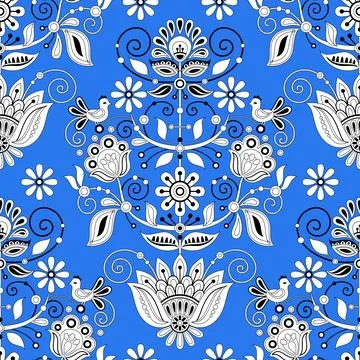 Seamless Pattern with The Tree of Life Inspired by Ukrainian Traditional Em.. Stock Illustration