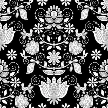 Seamless Pattern with The Tree of Life Inspired by Ukrainian Traditional Em.. Stock Illustration