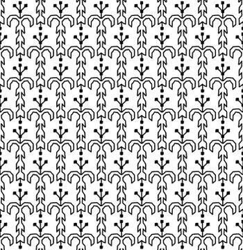 Seamless pattern tree Ornament of Russian folk embroidery, black contour isol Stock Illustration