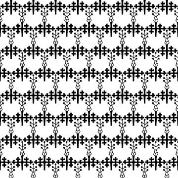Seamless pattern tree Ornament of Russian folk embroidery, black contour isol Stock Illustration