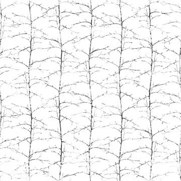 Seamless pattern of tree trunks with branches on a white background Stock Illustration