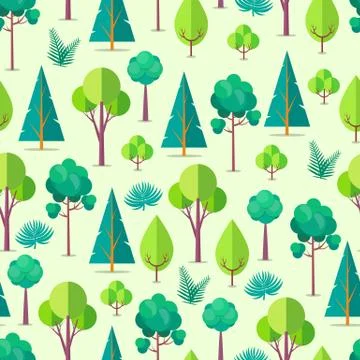 Seamless Pattern with Trees and Bushes Vector Stockillustratie