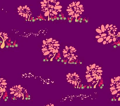 Seamless Pattern with trees of bubbles and fluing with the wing petals and br Stock Illustration