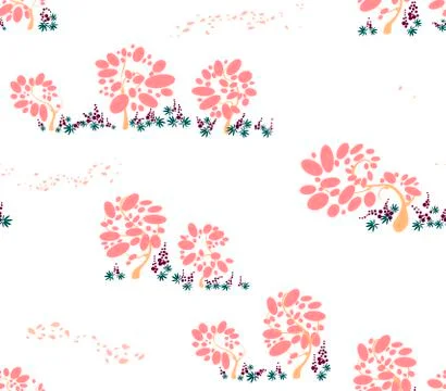 Seamless Pattern with trees of bubbles and fluing with the wing petals and lu Stock Illustration