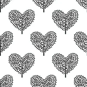 Seamless pattern trees heart Stock Illustration