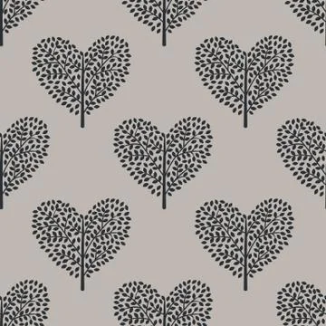 Seamless pattern trees heart Stock Illustration