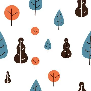 Seamless pattern trees on a white background Stock Illustration